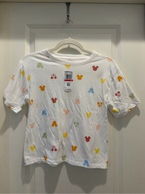 Disney White Short-Sleeve Tee with Multicolor Mickey Heads